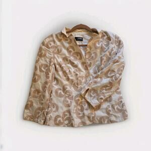 JOBIS Blazer Womens Tan Embroidered Medium 100% Cotton 3D Texture Office Euro